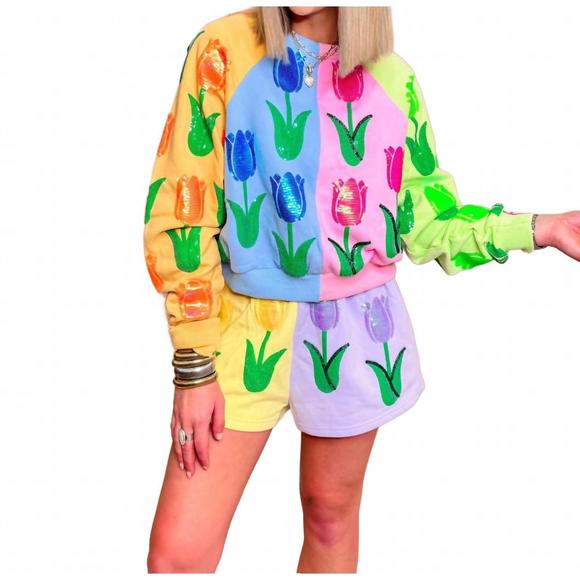 NEW QUEEN OF SPARKLES neon tulip short in multi - Picture 2 of 3